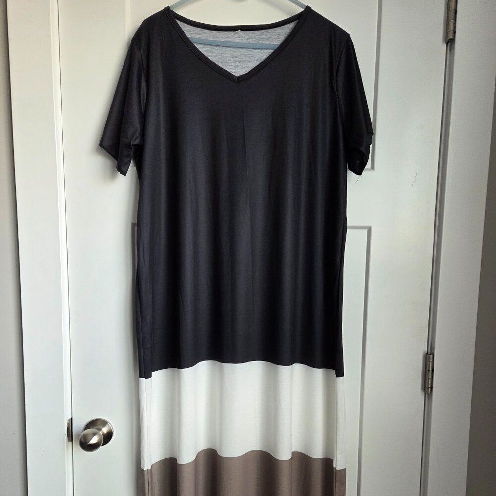 V Neck Color Block Maxi